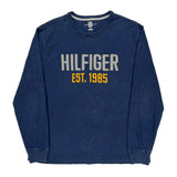 Tommy Hilfiger Spellout Long Sleeve T-Shirt - Large Blue Cotton