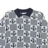ALFRED DUNNER Womens Navy Blue & Light Blue Anchor Patterned Jumper Collared