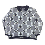 ALFRED DUNNER Womens Navy Blue & Light Blue Anchor Patterned Jumper Collared