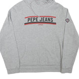 PEPE JEANS Mens Grey Hoodie M Cotton Blend Pullover Logo Print London