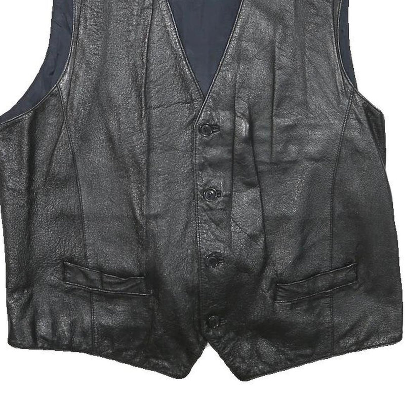 CONWELL Mens Black Leather Waistcoat XL Button Woven Classic Vest