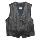 CONWELL Mens Black Leather Waistcoat XL Button Woven Classic Vest