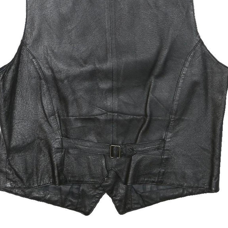 CONWELL Mens Black Leather Waistcoat XL Button Woven Classic Vest