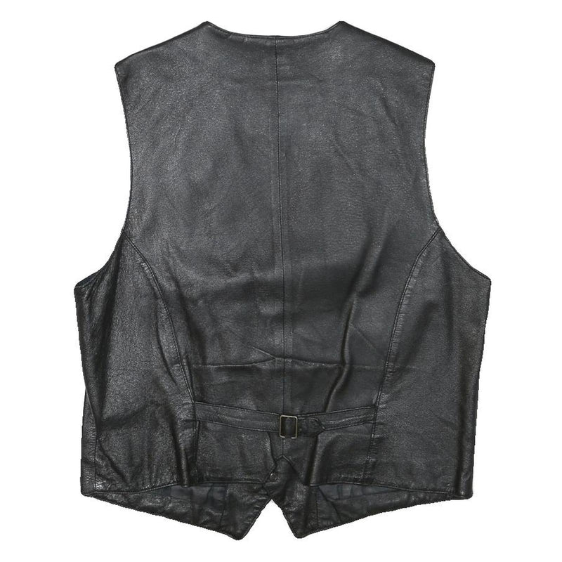CONWELL Mens Black Leather Waistcoat XL Button Woven Classic Vest