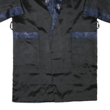 Womens Black & Navy Asian Style Jacket XL Silk Blend Plain Embroidered Dragon