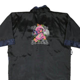 Womens Black & Navy Asian Style Jacket XL Silk Blend Plain Embroidered Dragon