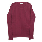TOMMY HILFIGER Womens Maroon Patterned Jumper Crew Neck Cable Knit M Cotton