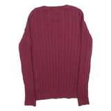 TOMMY HILFIGER Womens Maroon Patterned Jumper Crew Neck Cable Knit M Cotton