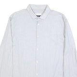 VERSACE Mens White & Grey Stripe Cotton Blend Shirt M Classic Fit Long Sleeve