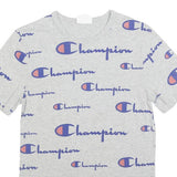 CHAMPION Mens Grey All Over Logo Print T-Shirt XS Short Sleeve Crew Neck Cotton