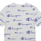 CHAMPION Mens Grey All Over Logo Print T-Shirt XS Short Sleeve Crew Neck Cotton