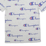 CHAMPION Mens Grey All Over Logo Print T-Shirt XS Short Sleeve Crew Neck Cotton