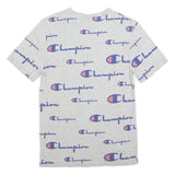 CHAMPION Mens Grey All Over Logo Print T-Shirt XS Short Sleeve Crew Neck Cotton