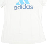 ADIDAS Mens White Light Blue Logo Graphic T-Shirt L Short Sleeve Crew Neck
