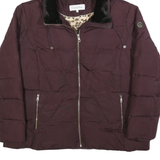 CALVIN KLEIN Womens Maroon Puffer Jacket XL Polyester Blend Hooded Zip