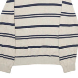 TOMMY HILFIGER Mens Beige & Navy Patterned Cotton Jumper V-Neck Rib Knit S