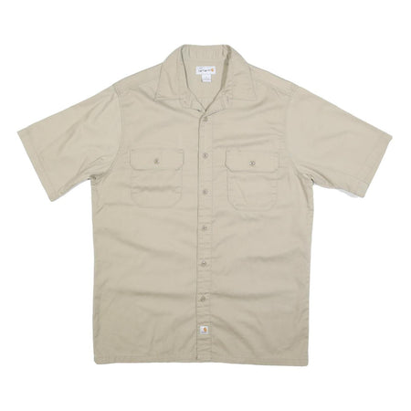 CARHARTT Mens Beige Cotton Short Sleeve Work Shirt L Utility Pockets