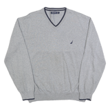 NAUTICA Mens Grey Cotton Plain V-Neck Regular Fit Jumper L Casual Classic