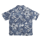 HAVANA JACKS Mens Blue Hawaiian Shirt L Silk Tropical Print Summer Casual