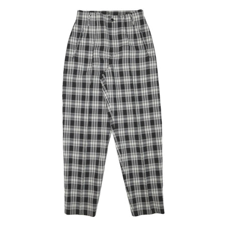 Womens Relaxed Black & White Check Trousers W25 L28 Polyester Blend Zip Closure