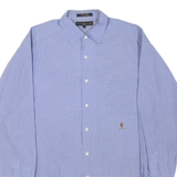 TOMMY HILFIGER Mens Blue Small Check Shirt L Classic Button Collar Long Sleeve