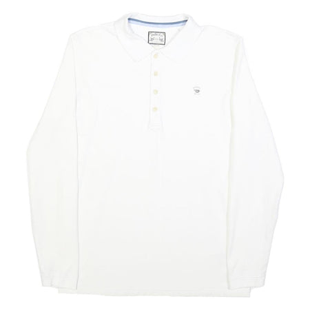 DIESEL Mens White Long Sleeve Plain Polo Shirt M Cotton Blend Casual