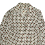 Womens Cream Brown Printed Button Down Long Sleeve Shirt M
