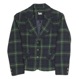 MODIANO Womens Blue & Green Check Blazer S Polyester Blend Woven Tailored Button