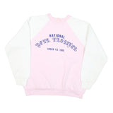 Womens Pink & White Cotton Blend Sweatshirt Crew Neck M Retro Festival Print