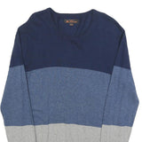 BEN SHERMAN Mens Blue & Grey Colourblock Patterned Wool Blend Jumper Crew Neck M