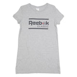 REEBOK Womens Grey Cotton Classic Logo Mini Dress Short Sleeve M Casual Summer