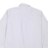 NAUTICA Mens White & Blue Checked Shirt L Cotton Blend Classic Fit Long Sleeve