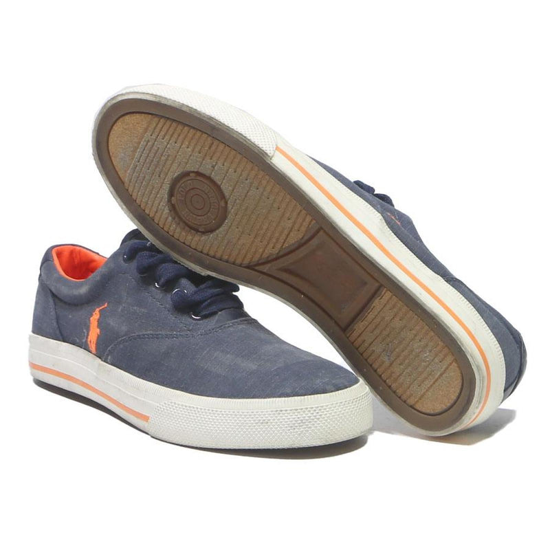 POLO RALPH LAUREN Mens Low Top Trainers Canvas Navy & Orange UK 8 Casual Stylish