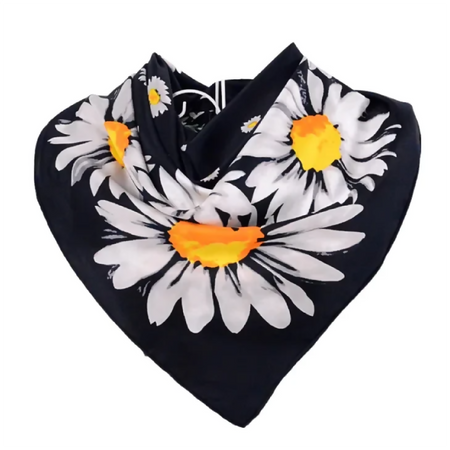 Anyyou Fashion Premium Satin Square Scarf -Black Daisy Silk-Feel Neckwrap for Women