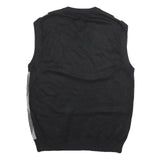 PAUL JONES Mens Black & Grey Patterned V Neck Jumper Basic Knit S Cotton Blend