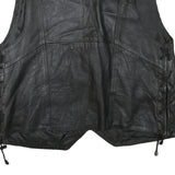 Mens Black Leather Button Jacket L Patchwork Vest Sleeveless Side Lace Up Trim