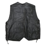 Mens Black Leather Button Jacket L Patchwork Vest Sleeveless Side Lace Up Trim