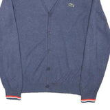 LACOSTE Mens Blue Cotton Blend Patterned Cardigan V-Neck Basic Knit S