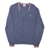 LACOSTE Mens Blue Cotton Blend Patterned Cardigan V-Neck Basic Knit S