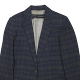 ZARA BASIC Womens Blue Check Blazer M Polyester Blend Button Closure Tailored