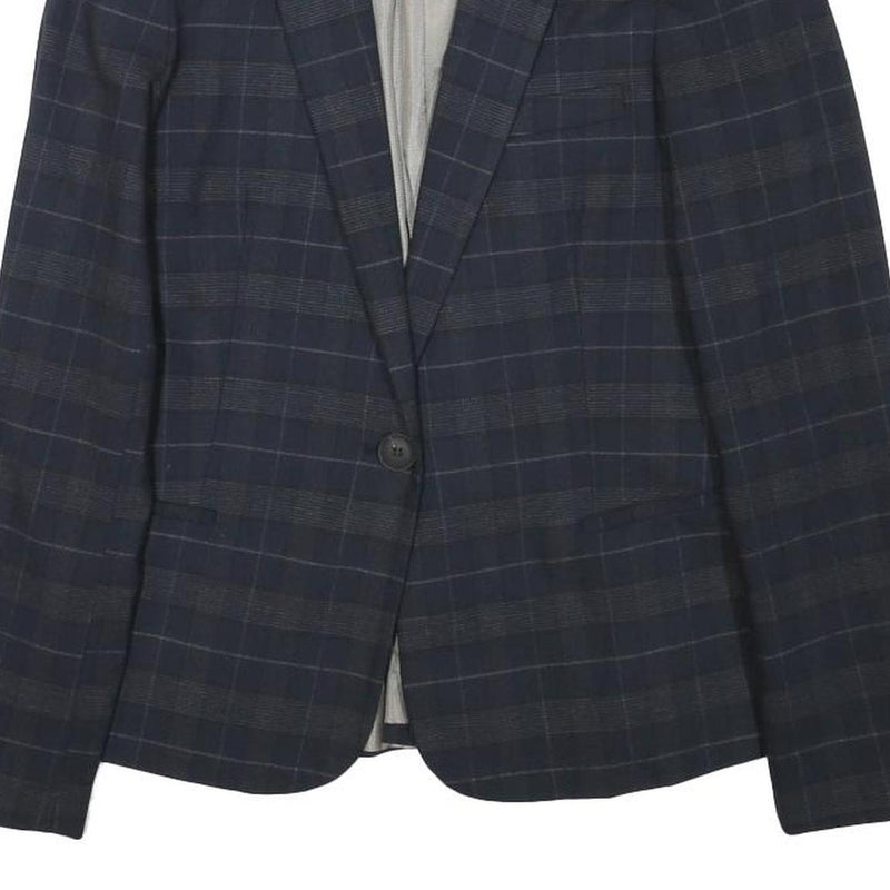 ZARA BASIC Womens Blue Check Blazer M Polyester Blend Button Closure Tailored