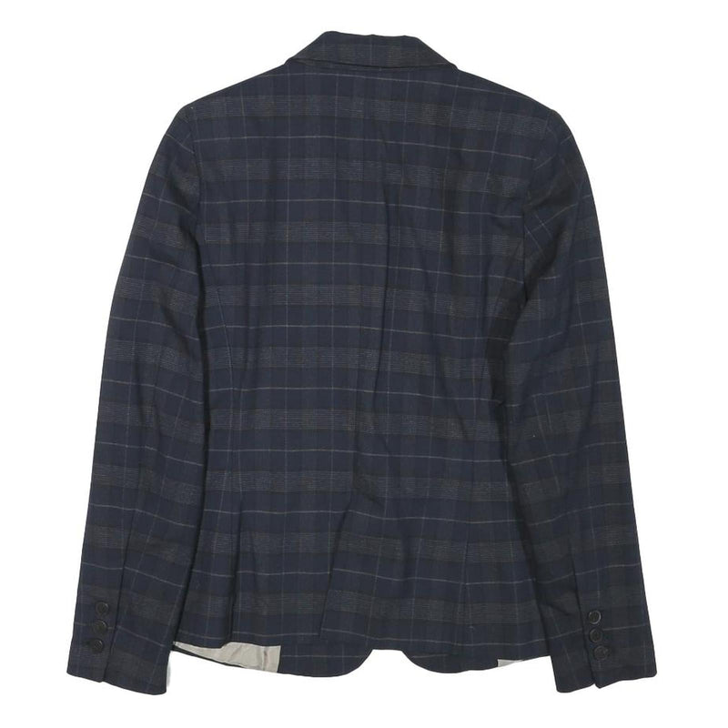 ZARA BASIC Womens Blue Check Blazer M Polyester Blend Button Closure Tailored