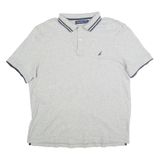 NAUTICA Mens Grey & Navy Short Sleeve Polo Shirt L Classic Cotton Casual Wear