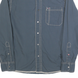 HILFIGER DENIM Mens Blue Cotton Shirt L Contrast Stitch Casual Long Sleeve