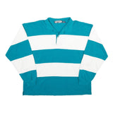 STEEPLECHASE Womens Blue & White Rugby Stripe Collared L Sweatshirt