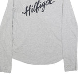 TOMMY HILFIGER Womens Grey Long Sleeve Crew Neck T-Shirt S Hilfiger Script