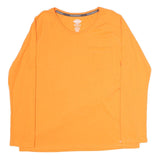 DICKIES Mens Orange Plain T-Shirt L Long Sleeve Round Neck Pocket Casual
