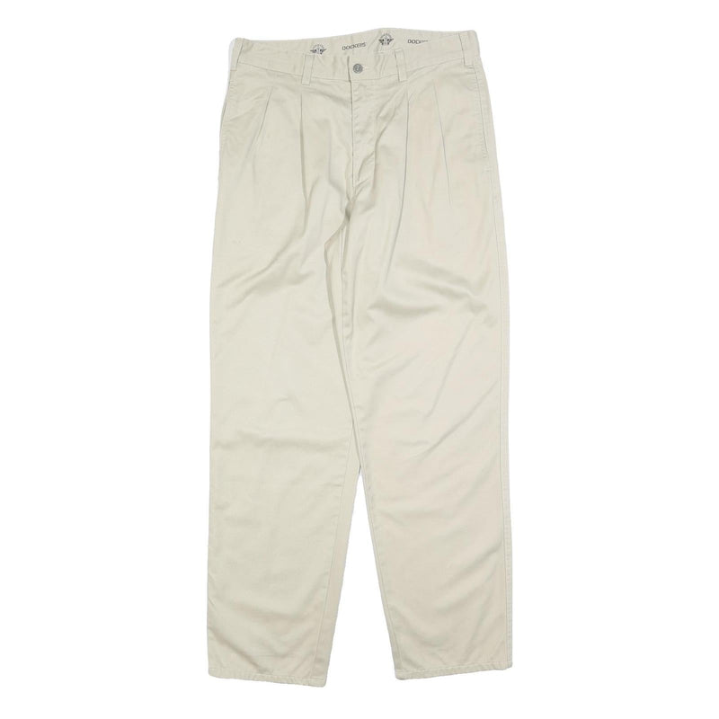 DOCKERS Mens Regular Fit Beige Cotton Blend Zip Trousers W33 L32 Classic