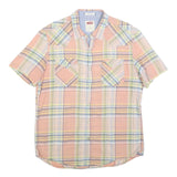 LEVI'S Mens Peach Green & Blue Check Shirt L Casual Summer Short Sleeve