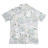Mens White & Pastel Pattern Polyester Shirt M Abstract Print Summer Style